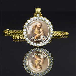 12 santi collana d'oro Christianity lusso strass diamante di vetro Cabochon ciondolo religione gioielli regali - Product Image 4