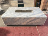 SH STONE Cheminée extérieure en marbre bleu océan Cristalita naturel personnalisée, chauffage de patio, couvercle de réservoir de propane, socle, table de foyer au gaz
