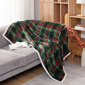 Sherpa <strong>Plaid</strong> Fleece Throw Blanket Double-Sided Super Soft Luxurious <strong>Bedding</strong> Blanket 50*60 Inches Green Red - Product Image 1