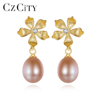 Anting Mutiara Bunga Vintage CZCITY Mutiara Air Tawar Alami Bentuk Beras Perhiasan Tunangan Wanita Grosir