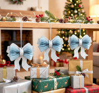 Meilleures ventes 2026 : Grand ornement de Noël en forme de papillon artificiel, avec ruban pailleté et strass, et nœud en nid d'abeille, à suspendre à l'arbre de Noël