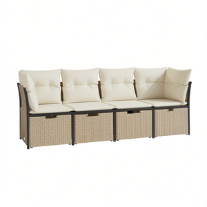 Ensemble de canapés de patio en rotin beige avec structure en acier thermolaqué et coussins en polyester pour usage extérieur 4 places - Product Image 1