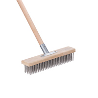 ZXD Offre Spéciale balai métallique robuste avec manche en bois (46 pouces), brosse à récurer pour sol en fil métallique rigide pour terrasse, terrasse, jardin, béton