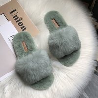 Pantoufles d'intérieur en peluche coréennes d'hiver et d'automne avec fourrure de lapin