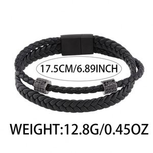 2025 Men's Fashion <b>Bracelet</b> Handmade Stainless Steel Male Cross-Border Woven <b>Leather</b> Buckle Magnetic <b>Bracelet</b> - Product Image 3