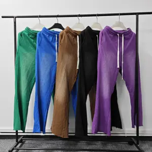 Spring Winter Thick Wide Leg Zipper Casual Pants Loose Sport 100% Cotton Sweatpants Thick wide leg zipper casual trousers