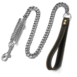<span class=keywords><strong>Heavy</strong></span> <span class=keywords><strong>Duty</strong></span> Gold Cuban Curb Link Kette 14mm Edelstahl Hund Sicherheits leine Puffer Feder Echtes Leder Griff Hunde leine - Product Image 4