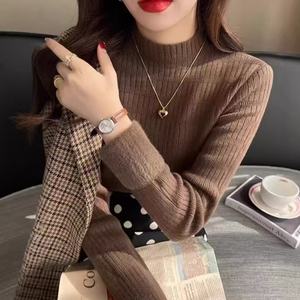 สเวตเตอร์คอตั้งสีทึบสำหรับผู้หญิงเสื้อถักเสื้อสเวตเตอร์ลำลองทรงสลิมฟิตให้ความอบอุ่นสำหรับผู้หญิง - Product Image 5