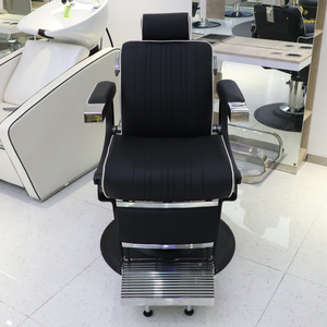 Fauteuil de coiffure professionnel style influenceur, chaise de barbier en métal inclinable et relevable, se repose à plat, sensation de luxe légère - Product Image 1