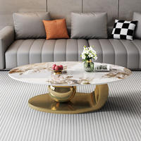 Table basse ovale moderne avec plateau en pierre frittée, design italien de luxe, base géométrique artistique pour salon