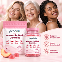 PEPDOO Gummies Probiotiques Véganes Halal pour Femmes, 60 Unités, Sans Gluten, Gummies Probiotiques Vaginaux pour Femmes, OEM
