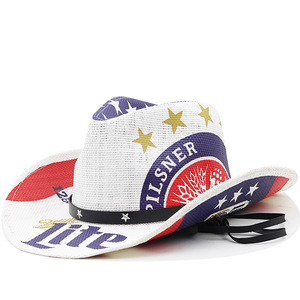 Sombrero de Paja Estilo Vaquero para Hombre, Elegante y Cómodo, con Decoración de Estrella Negra y <span class=keywords><strong>Cerveza</strong></span> Miller Lite, Ideal para Fiestas de Verano en la Playa - Product Image 2