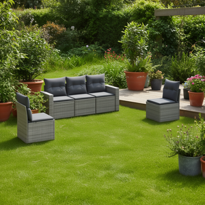 Ensemble de canapés de jardin en rotin gris avec coussins en mousse haute densité, mobilier d'extérieur au design contemporain, résistant à l'eau et aux UV - Product Image 2