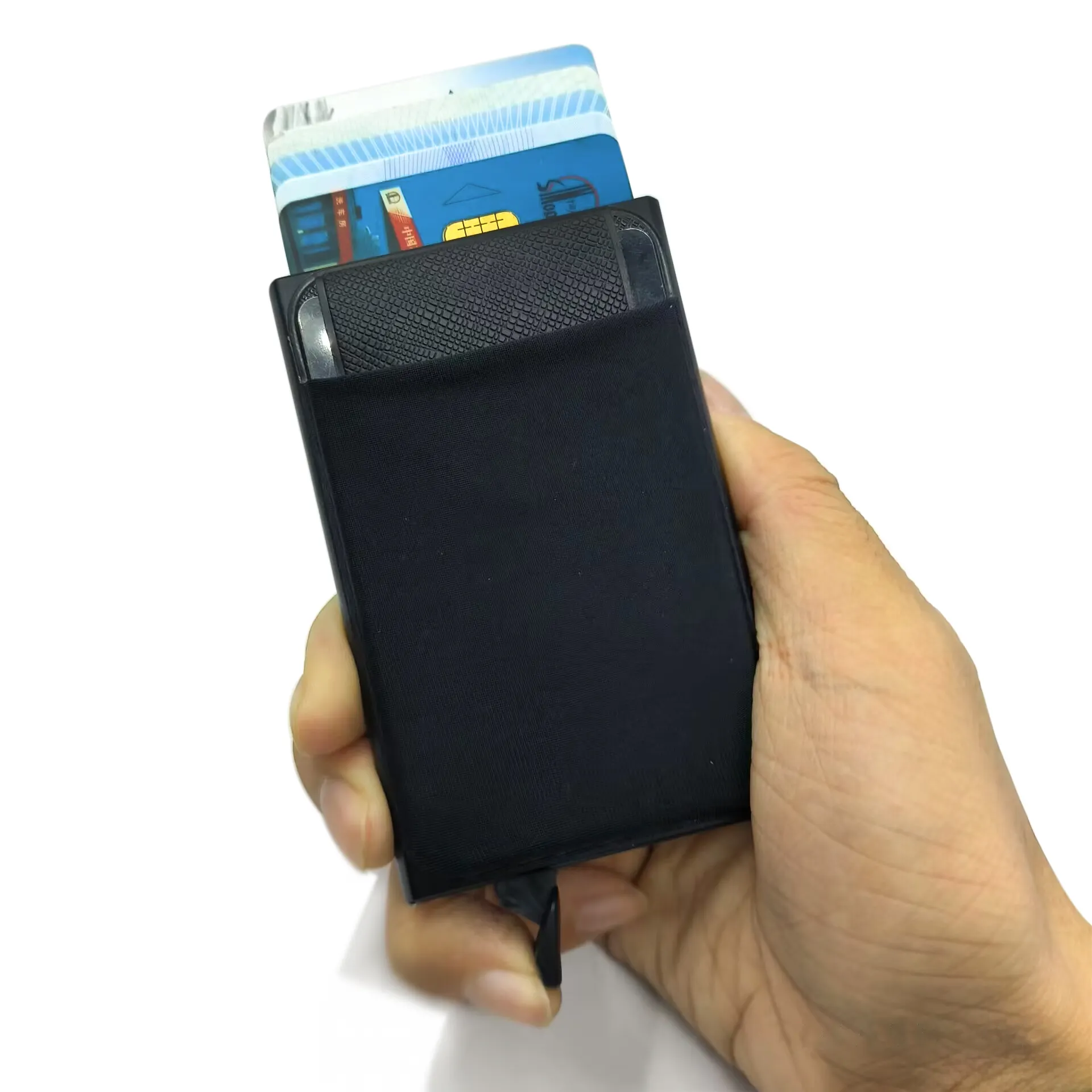 Custom Logo Minimalist Style RFID Pop-up Aluminum Card Holder Flexibility Wallet Slim Metal Card Case