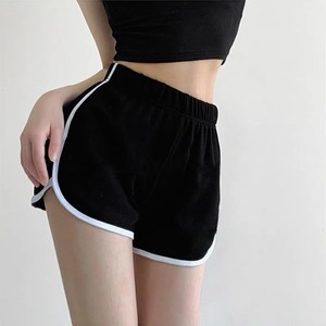 Women's Black Athletic Shorts With White Trim Elastic Waist Sporty Casual Yoga Wear Summer Fitness Pants - Product Image 3