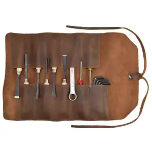 Waterproof Handmade Soft Customized Genuine Leather Tool Roll Up Pouch Heavy Duty Tooling Leather Tools Roll Bag