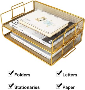 Giá Sắp Xếp Để Bàn Kim Loại Lưới Màu Vàng Kim Mới Bán Sỉ Khay Chữ Có Thể Xếp Chồng Lên Nhau 2 Tầng Cho Giấy Tài Liệu - Product Image 5