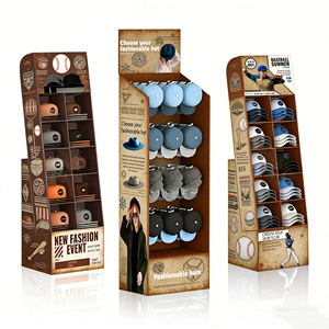 Custom Baseball Caps/<strong>Hats</strong> Cardboard Floor Display <strong>Stand</strong> - Corrugated Paper Shelf with Logo Printing for Retail Store POS - Product Image 1