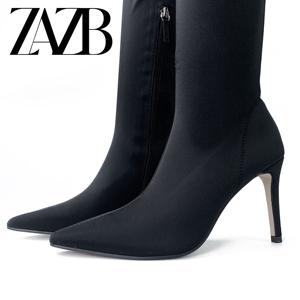 Bottes hautes <span class=keywords><strong>en</strong></span> cuir pour femmes, à bout pointu, noires, pour l'hiver et l'automne, bottes longues jusqu'à la cuisse, chaussures de pole dance pour femmes - Product Image 2