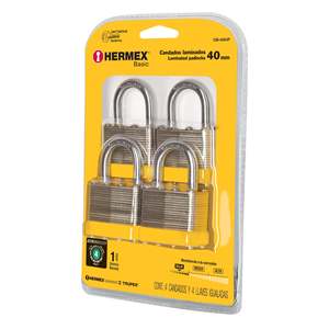 Hermex Basic Lot de 4 cadenas à corps laminé de 40 mm à clé en alliage de zinc - Product Image 1