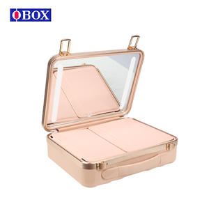 Estuche de belleza con espejo de maquillaje LED, interruptor táctil con luz, caja de almacenamiento de cosméticos portátil, rectangular, para uso doméstico, color rosa - Product Image 3