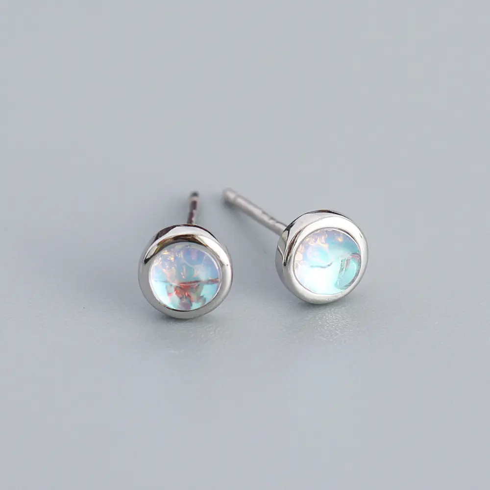 Ainbowking-pendientes de plata de primera ley y piedra lunar para mujer, aretes pequeños, plata esterlina 925