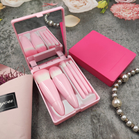 Haute qualité Portable voyage 5 pièces pinceaux de maquillage ensemble fond de teint fard à paupières brosse OEM logo maquillage pinceaux avec miroir