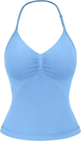 Tank Top Halter Seamless Wanita Custom OEM, Camisole Yoga dengan Bra Terintegrasi, Fit Reguler, Stretchable, Bernapas, Ringan, Cepat Kering