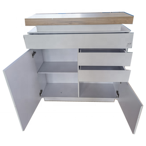 Tocador de 6 cajones de alto brillo moderno blanco contemporáneo con luces LED Gabinete de madera para dormitorio Sala de estar Muebles para el hogar - Product Image 6