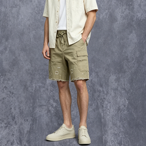 Custom <b>Men's</b> <b>Shorts</b> Mid Waist Drawstring Blank Color Canvas Casual Breathable 100% Cotton Distressed <b>Shorts</b> With Pockets - Product Image 1