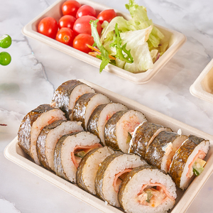 Disposable Microwavable Paper Plate Sushi Tray 160 Sugarcane Bagasse Environmental Food Sushi Trays With Lids