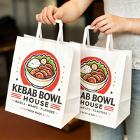 Sacs en papier écologiques personnalisés avec logo, sacs de transport en kraft blanc recyclables pour la restauration rapide, emballage de livraison pour restaurants