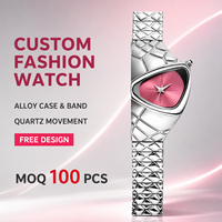 Reloj de Cuarzo OEM Y2K con Caja Triangular, Brazalete de Aleación con Patrón de Diamantes, Esfera Rosa con Efecto Rayos de Sol, para Mujer, con Logotipo Personalizado, MOQ 100