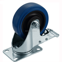 Diamètre du produit de style chaud, noyau de fer robuste de 4 pouces, caoutchouc TPR à haute élasticité, frein rotatif, roulette bleue pour chariot