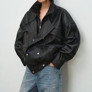 Designer Damen Echtleder-Jacke Vintage Winddichte Bomberjacke Echtes Schafsleder Vintage Ledermantel Übergroße Herbstkleidung - Product Image 3