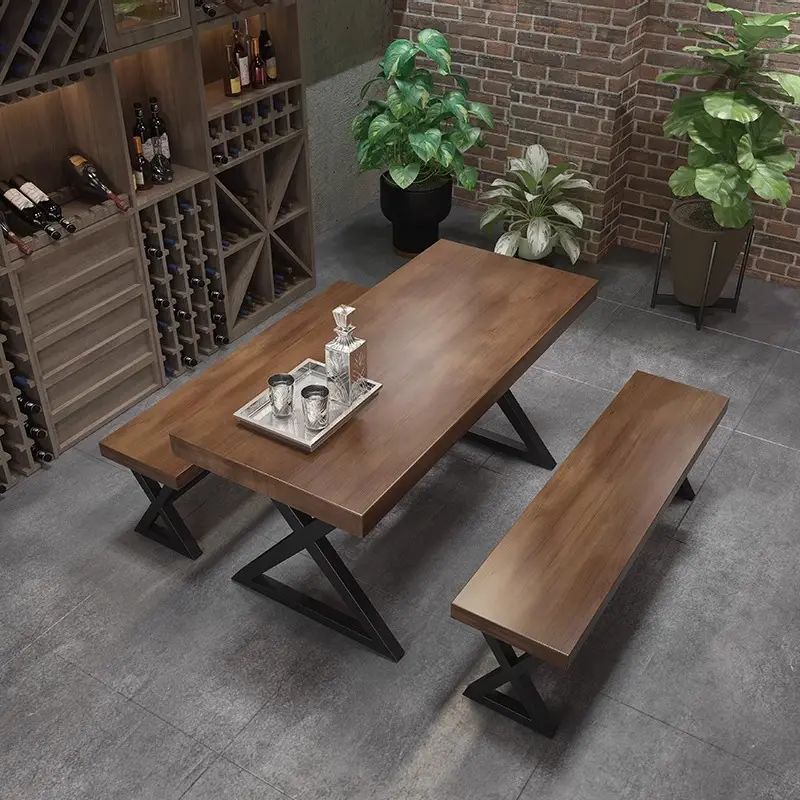 하이 퀄리티 현대 식탁 디자인 레스토랑 산업 금속 프레임 나무 식탁 미국 복고풍 바 카페 식당 책상