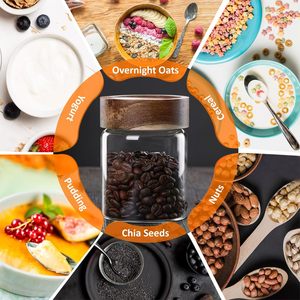 Wide Mouth Large Capacity Kitchen Storage Borosilicate Glass <b>Spice</b> Storage Container <b>Jar</b> with Thread Wooden Lid for Food Storage - Product Image 6