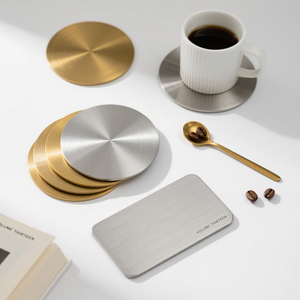 Sous-verre en acier inoxydable avec logo en relief durable à forte valeur ajoutée, sous-verre en métal pour les États-Unis, l'EUROPE, tapis pour tasses à café - Product Image 1