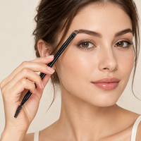 Pinceau à sourcils double embout et brosse à cils KB130 avec fibres de haute qualité de 0,07 mm, virole en aluminium épaissie et manche en bois de qualité supérieure