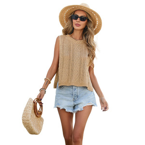 Chaleco de punto sin mangas para mujer, color sólido, ajuste holgado, transpirable, top de verano, ropa informal a la moda - Product Image 5