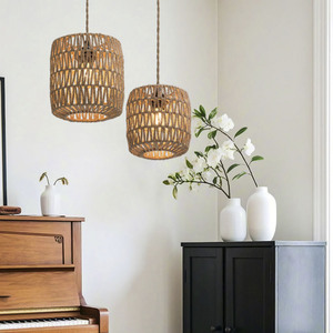 โคมไฟแขวนทำมือทรงกลม E27 สีกากี ไฟ LED สำหรับบ้าน ร้านอาหาร ไฟเพดาน - Product Image 2