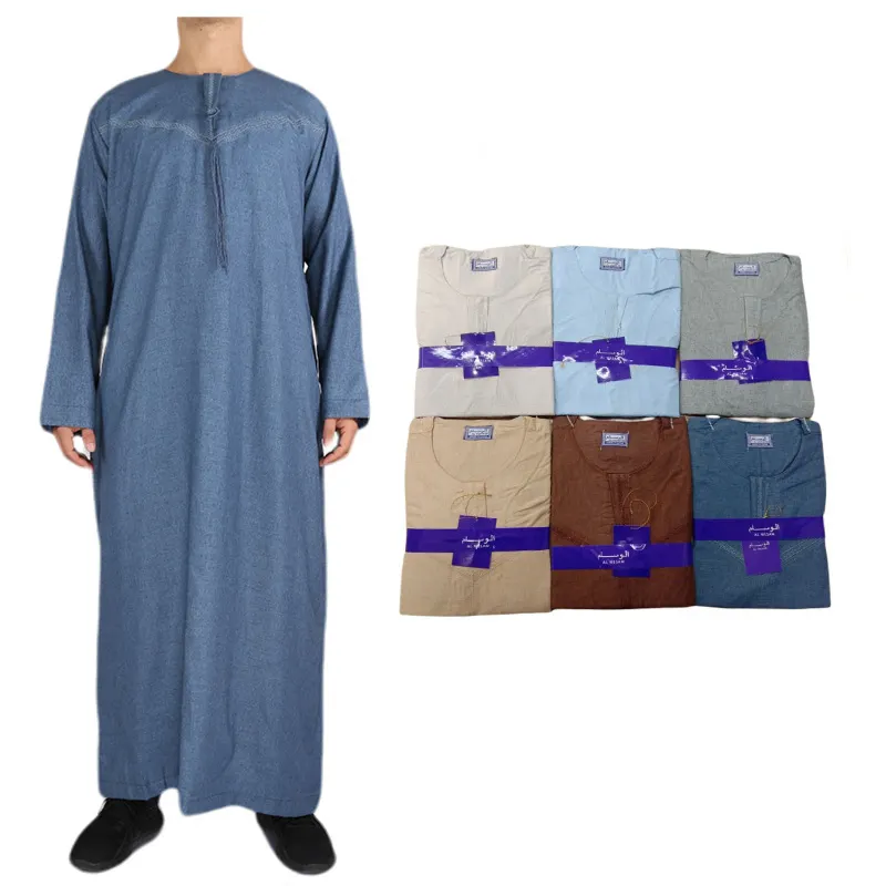 Grosir disesuaikan Timur Tengah elegan Muslim Islam pakaian jubah Thobe Jubba Islami pria Abaya Arab