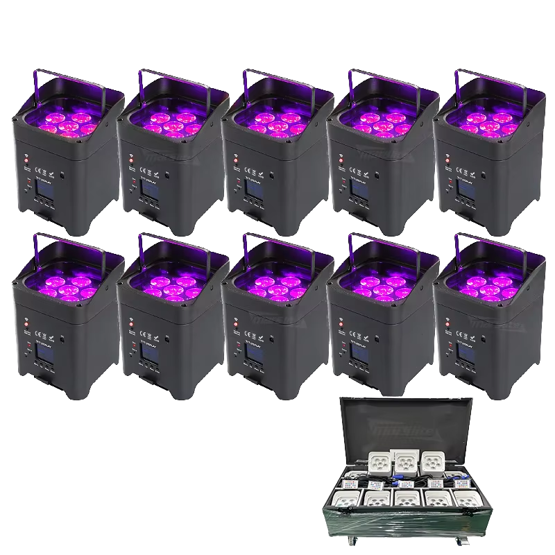 Battery Powered 6x18W RGBWA+UV 6in1 LED Par Light Set with Charging Flight Case Wireless DMX App Control Up-Lighting for Events