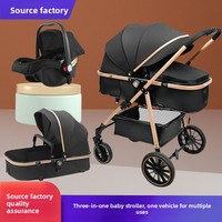 Poussette bébé en métal à grandes roues et positionnement élevé avec siège inclinable et réversible ; 3-en-1 pour nourrissons et tout-petits