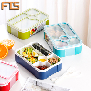 FTS bento box plastic square air tight japanese style premium 5 food divided compartment sealed custom salad lunch box