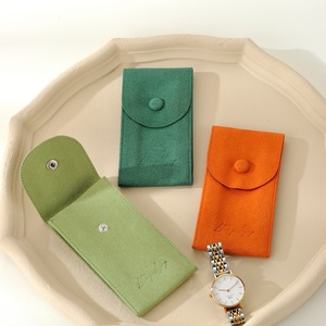 Custom Logo Jewelry Pouch Packaging Green Microfiber Snap Button <b>Gift</b> Bag Watch Pouch - Product Image 3