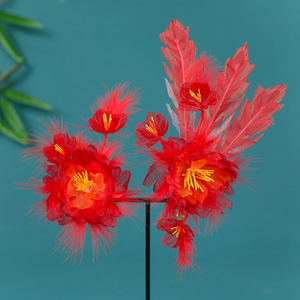 2025 New Original Design Handmade Tang Style Hanfu Headdress with <b>Large</b> Red Sparrow Feather Hair <b>Ornament</b> - Product Image 4
