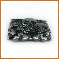 Boucle de ceinture en métal super cool en alliage de zinc, style gothique punk, tête de squelette sculptée en 3D