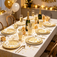Frohes Neues Jahr Themen-Party-Geschirr Goldene Party-Feiertagsdekoration Einweg-Pappteller Party-Deko