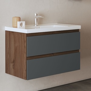 Meuble sous-vasque suspendu GRACE4 82 cm Noyer et Graphite Mat - Product Image 1